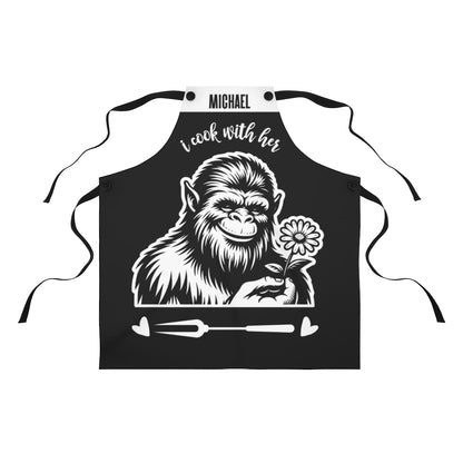 Couple Apron: Personalized Funny Bigfoot & Bigfootess Couples Apron for Valentine's Day | Cute Couple Gift