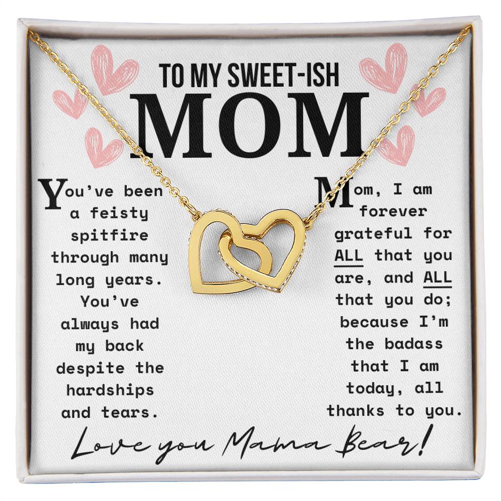 A Necklace for My Mom: To My Sweet Mom | Touching Mama Bear Interlocking Hearts Necklace Gift Box