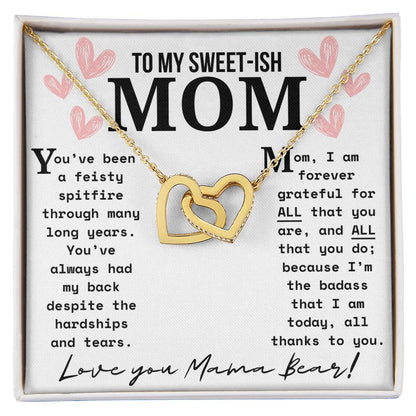 A Necklace for My Mom: To My Sweet Mom | Touching Mama Bear Interlocking Hearts Necklace Gift Box