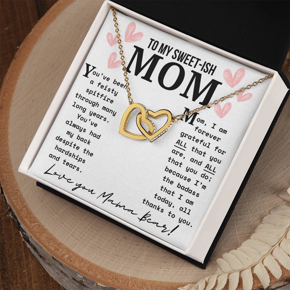 A Necklace for My Mom: To My Sweet Mom | Touching Mama Bear Interlocking Hearts Necklace Gift Box