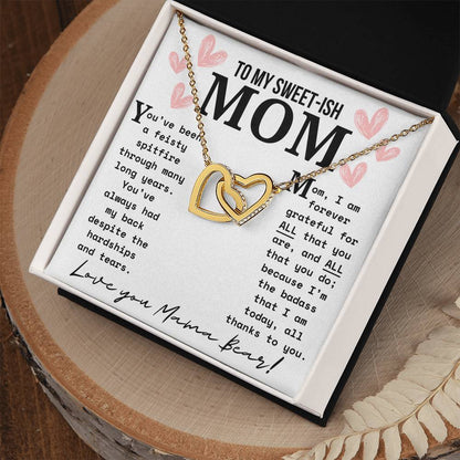 A Necklace for My Mom: To My Sweet Mom | Touching Mama Bear Interlocking Hearts Necklace Gift Box