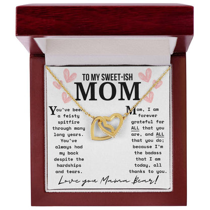 A Necklace for My Mom: To My Sweet Mom | Touching Mama Bear Interlocking Hearts Necklace Gift Box