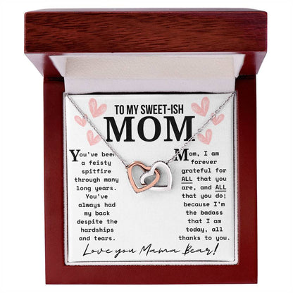 A Necklace for My Mom: To My Sweet Mom | Touching Mama Bear Interlocking Hearts Necklace Gift Box