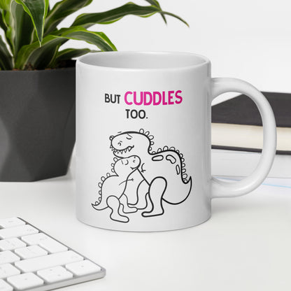 Mom Mug: Mamasaurus Breathes Fire Coffee Mug - White